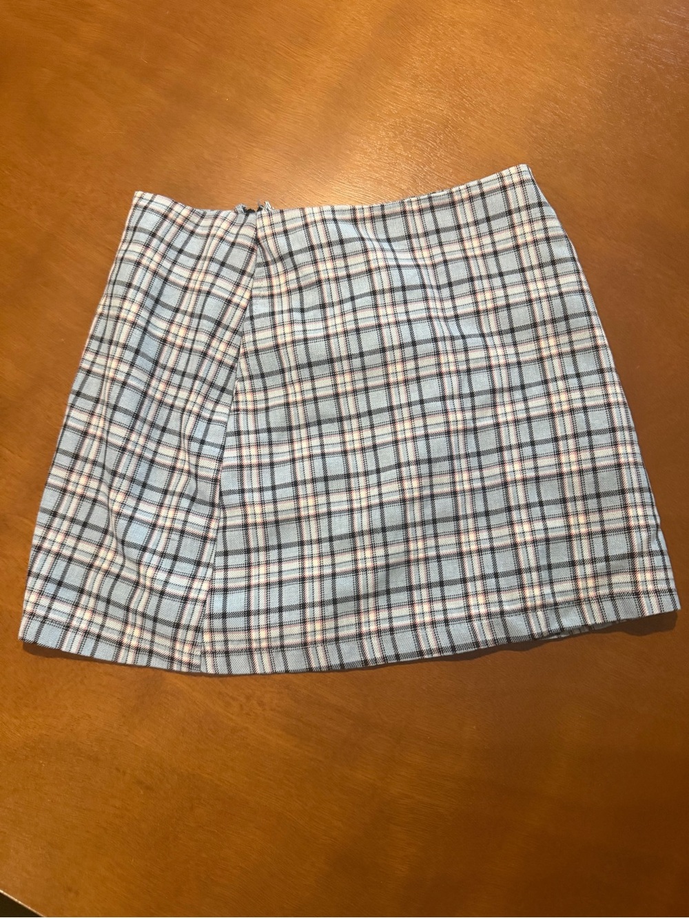 Urban Outfitters Blue Plaid Wrap-Front Mini Skirt